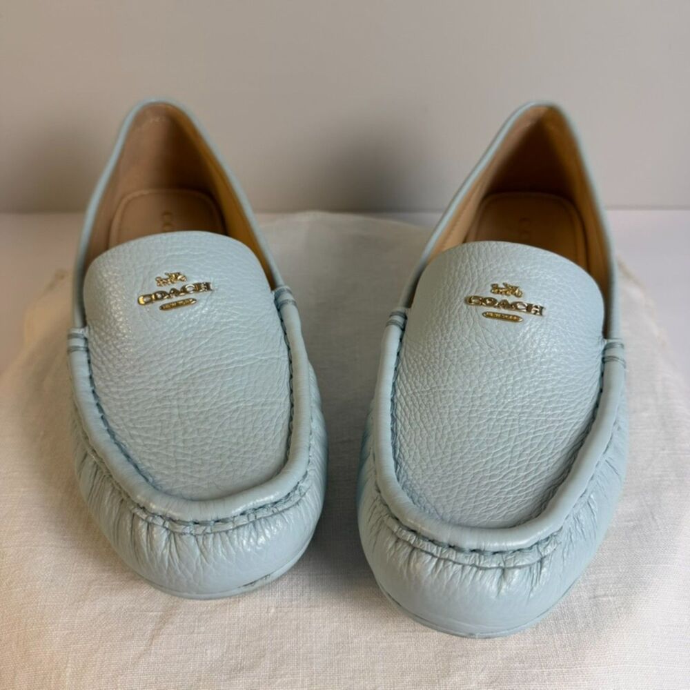 Coach Marley Leather Driver Loafers Sea Mist Blue Size 9 Box